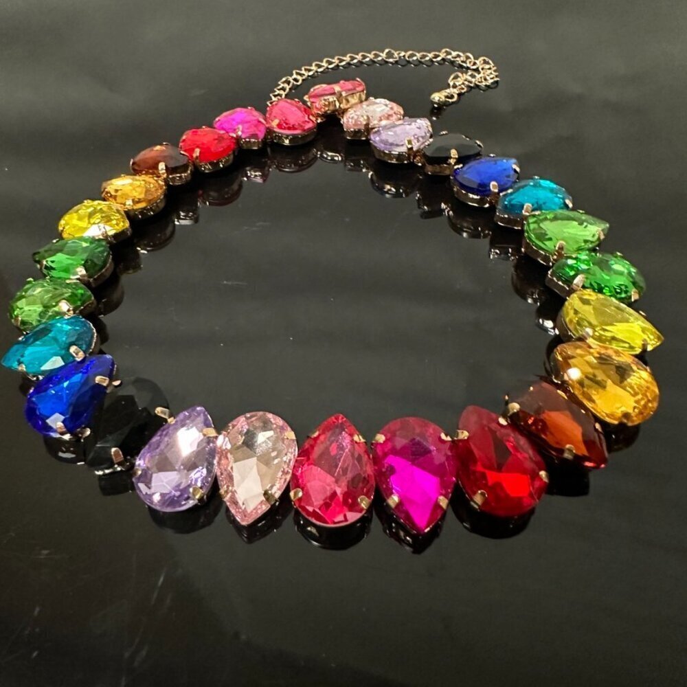 Rainbow Crystal Necklace Chakra Colorful Choker Party Festive Club Holiday NWT - Picture 10 of 12